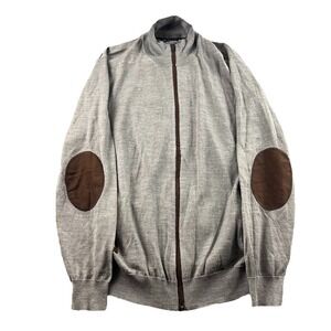 Luigi Fusaro Sweater Mens XXL Gray Merino Wool Blend Full Zip Elbow Patches EUC